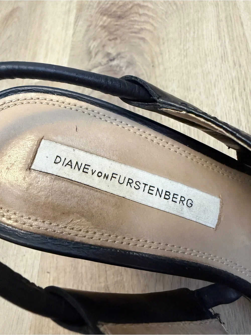 Diane von Furstenberg Black Leather Wedge Sandals